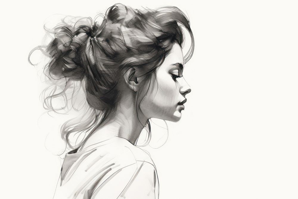 Vintage woman right hand drawing sketch portrait. AI generated Image by rawpixel.