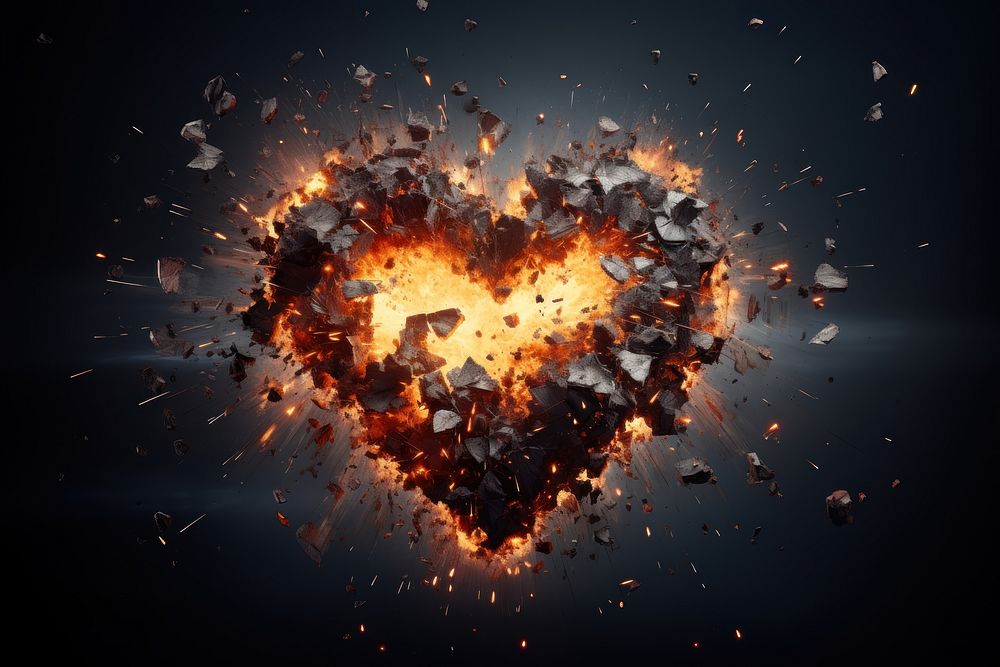 A heartshape dramatic Explosion fire illuminated exploding. AI generated Image by rawpixel.