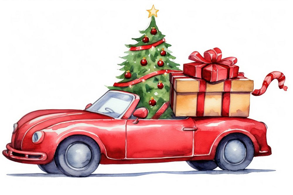 Red convertible car christmas tree decoration. AI generated Image by rawpixel.