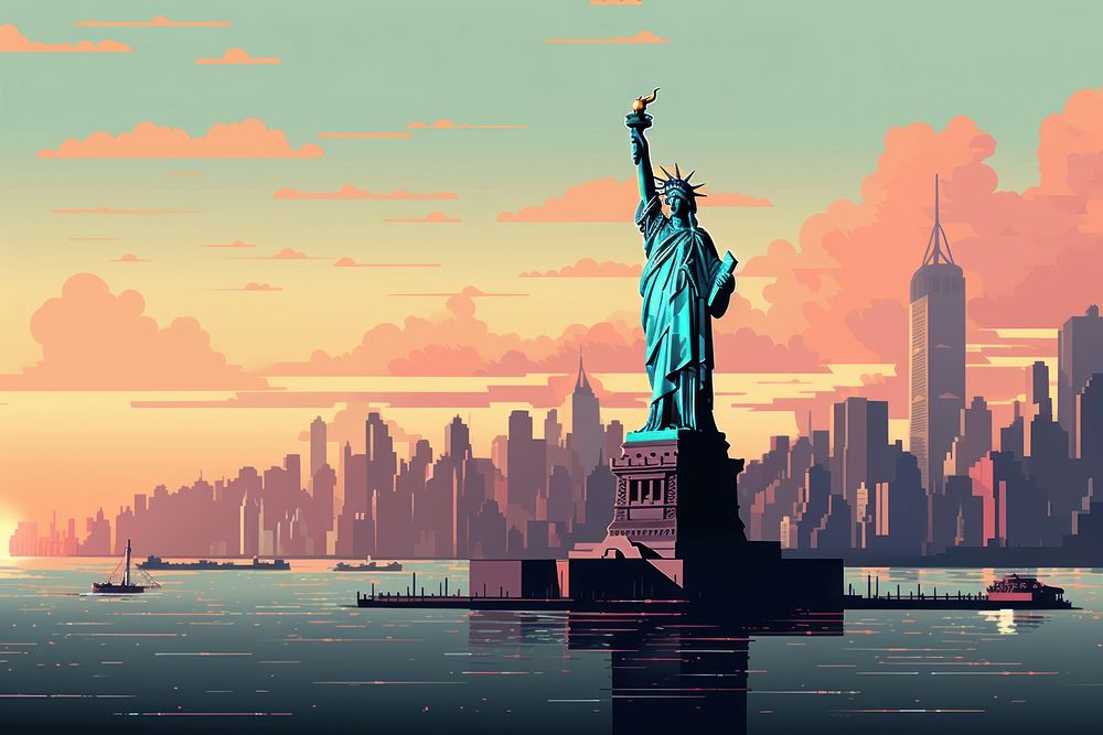 New york cityscape statue art. AI generated Image by rawpixel.