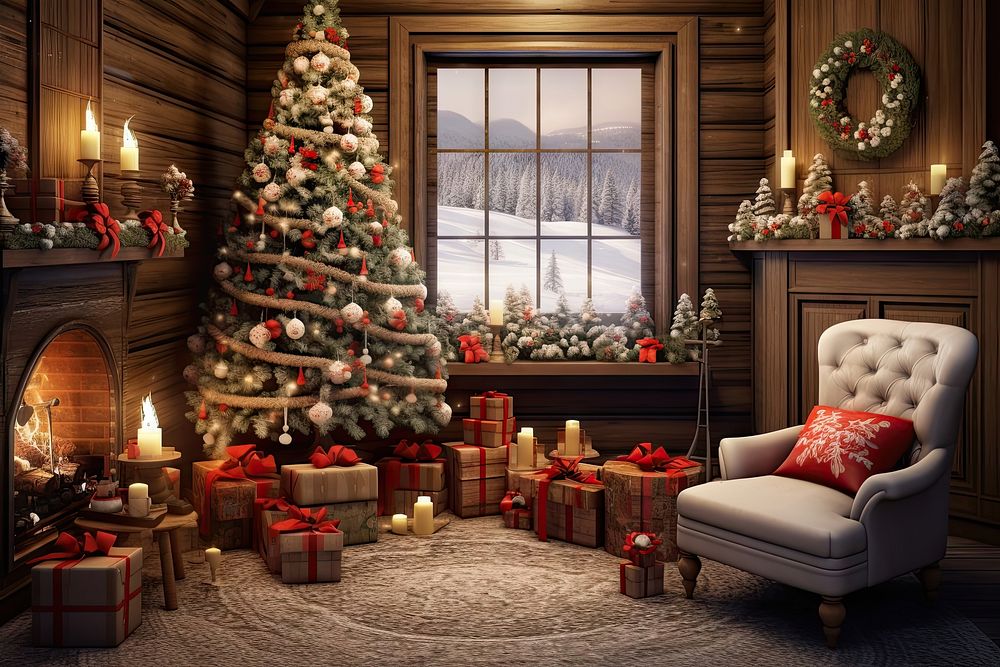 Christmas Tree fireplace christmas chair