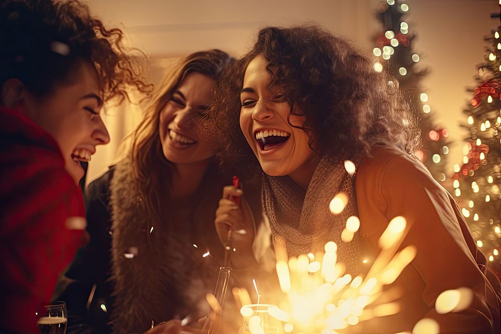 Sparklers christmas cheerful laughing. AI generated Image by rawpixel.