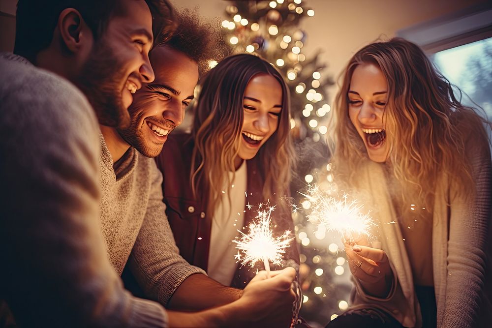 Sparklers christmas cheerful laughing. AI generated Image by rawpixel.