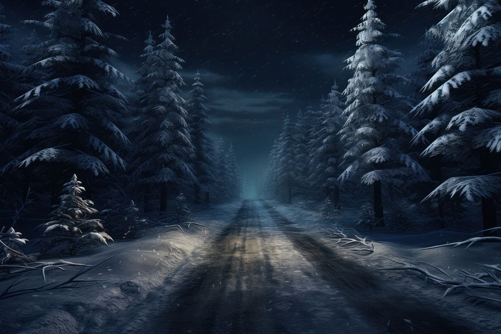 Christmas night snow landscape forest. AI generated Image by rawpixel.