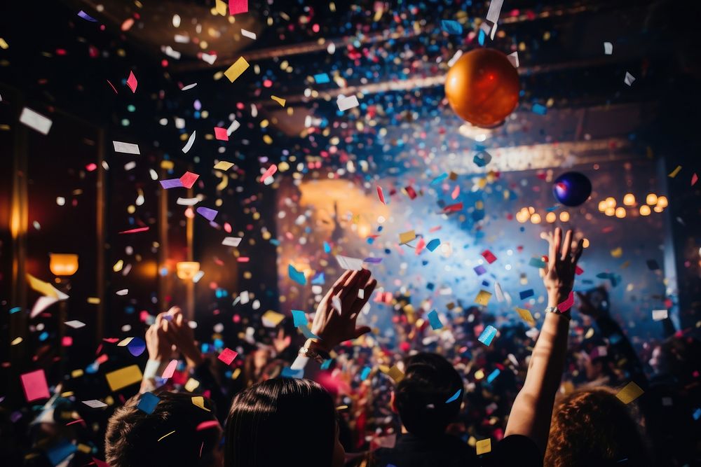 Party confetti adult illuminated celebration. AI generated Image by rawpixel.