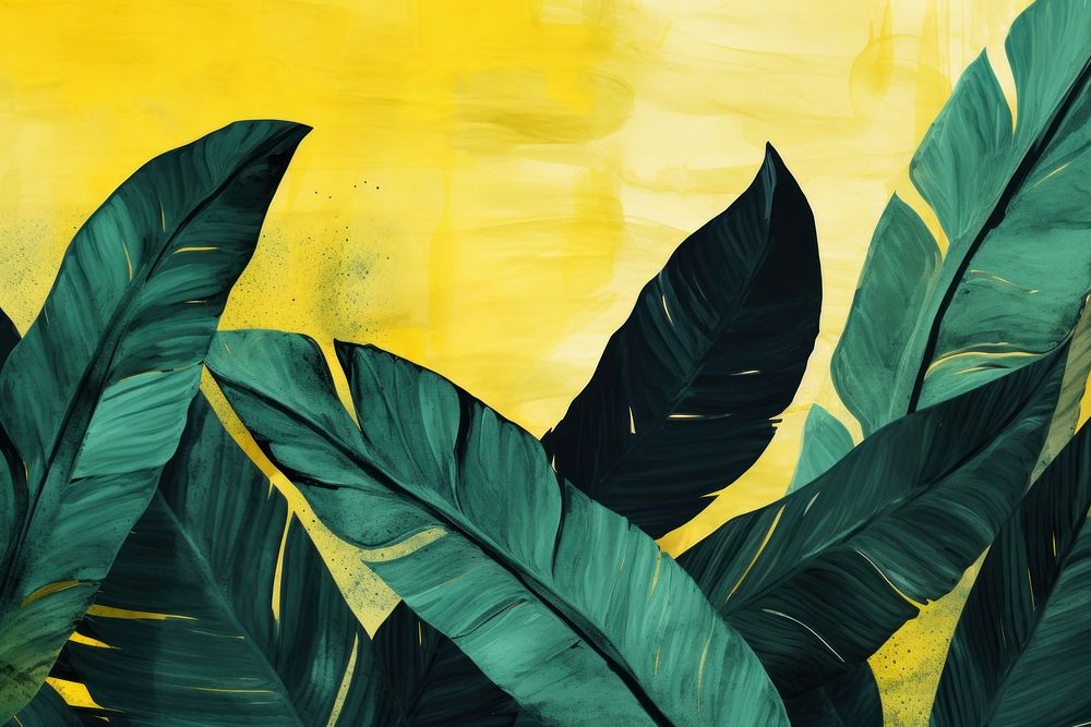 Banana leaves backgrounds painting outdoors. AI generated Image by rawpixel.