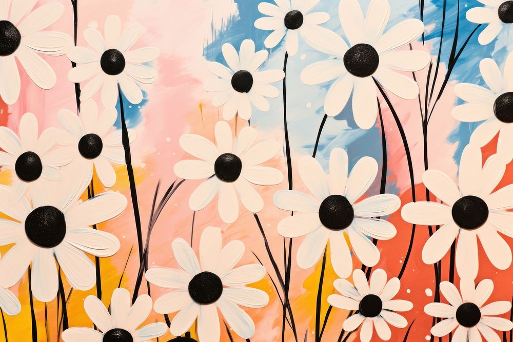Daisy flowers backgrounds painting pattern. AI generated Image by rawpixel.
