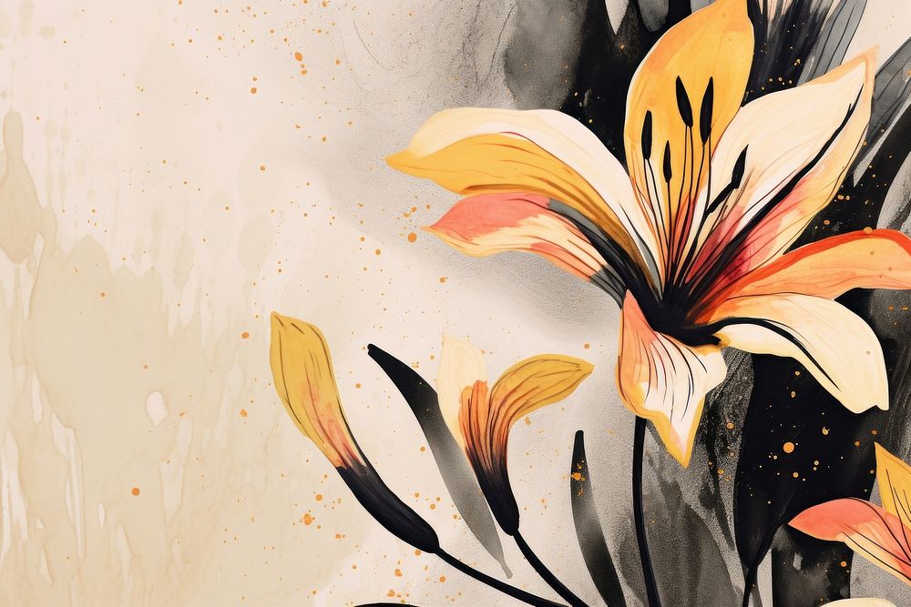 Lily flowers painting plant petal. AI generated Image by rawpixel.