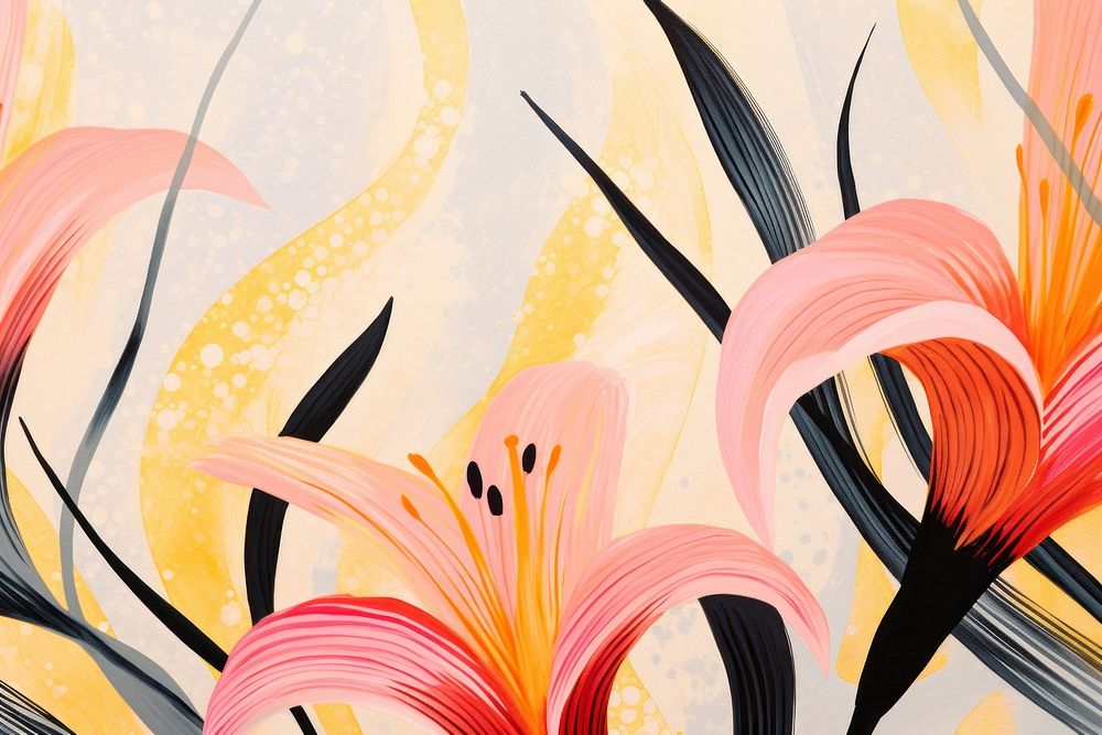 Lily flowers backgrounds painting pattern. AI generated Image by rawpixel.