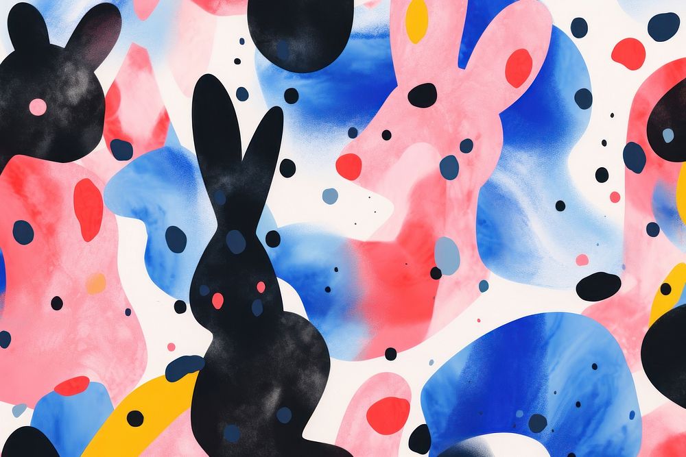 Memphis rabbits backgrounds abstract painting. AI generated Image by rawpixel.
