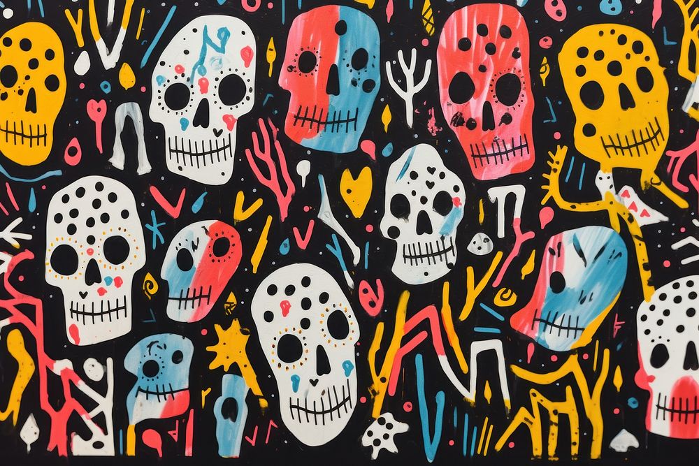 Memphis skulls backgrounds painting art. AI generated Image by rawpixel.