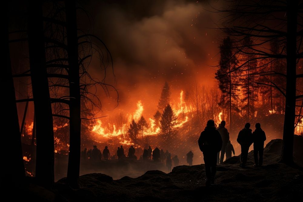 View of people looking forest fires bonfire night destruction. AI generated Image by rawpixel.