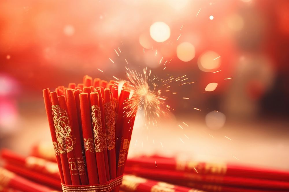 Chinese firecrackers fireworks red illuminated. AI generated Image by rawpixel.