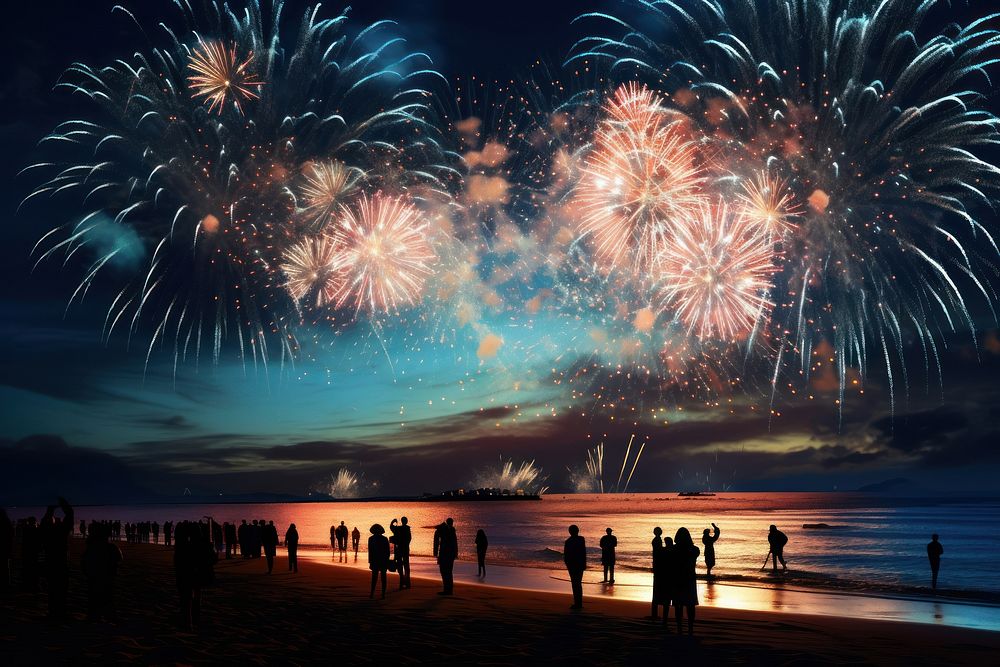 Firework fireworks beach sky. AI generated Image by rawpixel.