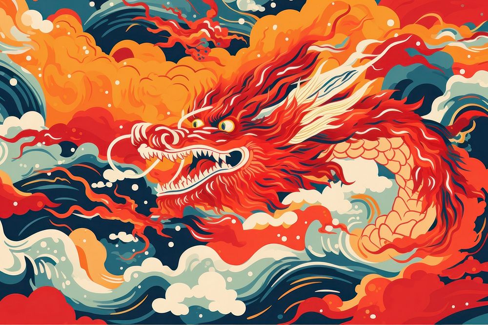 Red dragon chinese new year art representation backgrounds. AI generated Image by rawpixel.