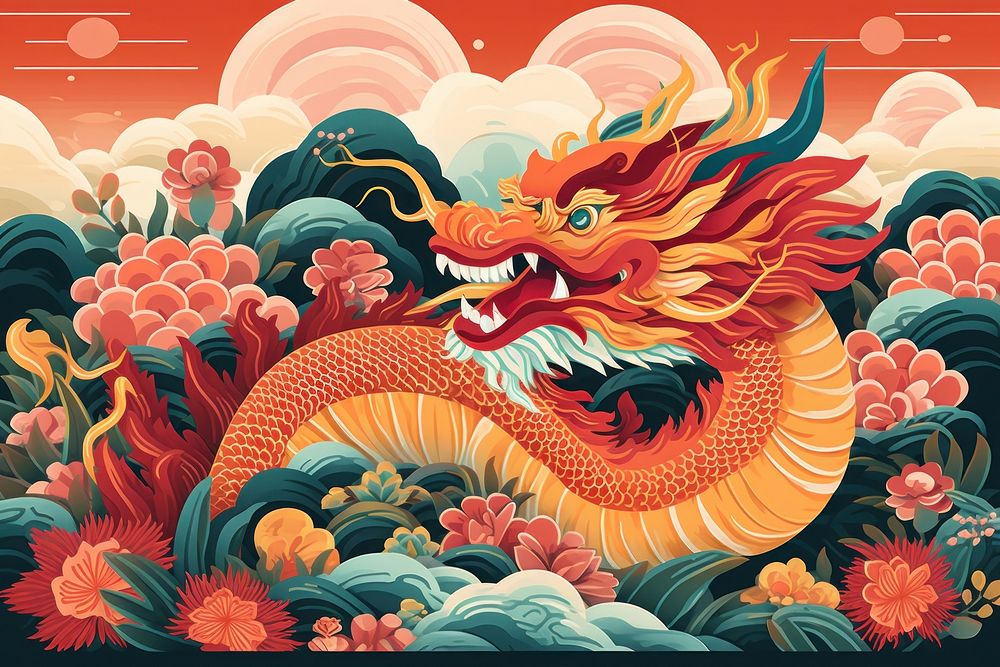 Red dragon chinese new year pattern art representation