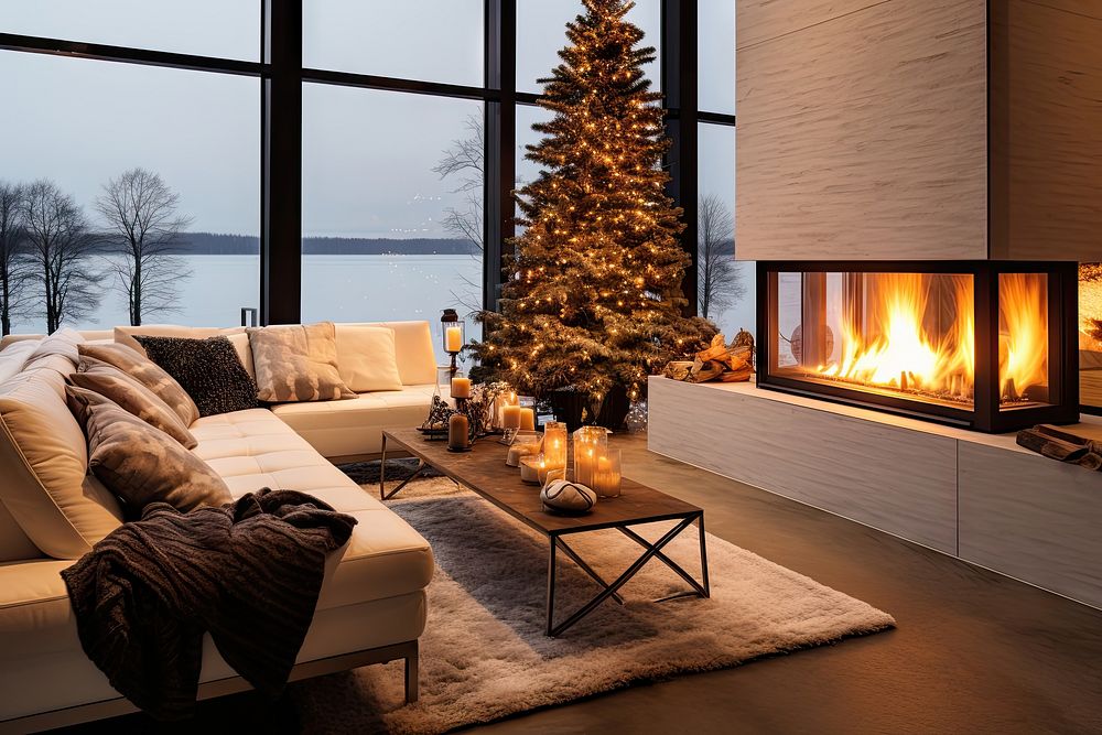 Christmas decorations fireplace christmas architecture. AI generated Image by rawpixel.