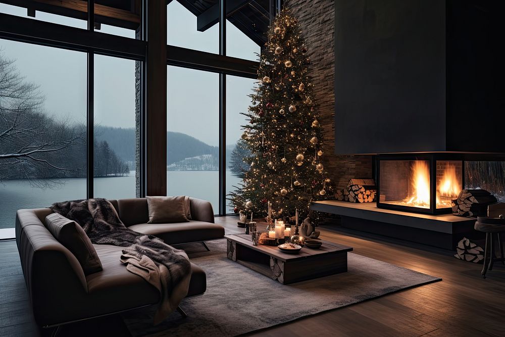 Christmas fireplace christmas architecture. AI generated Image by rawpixel.