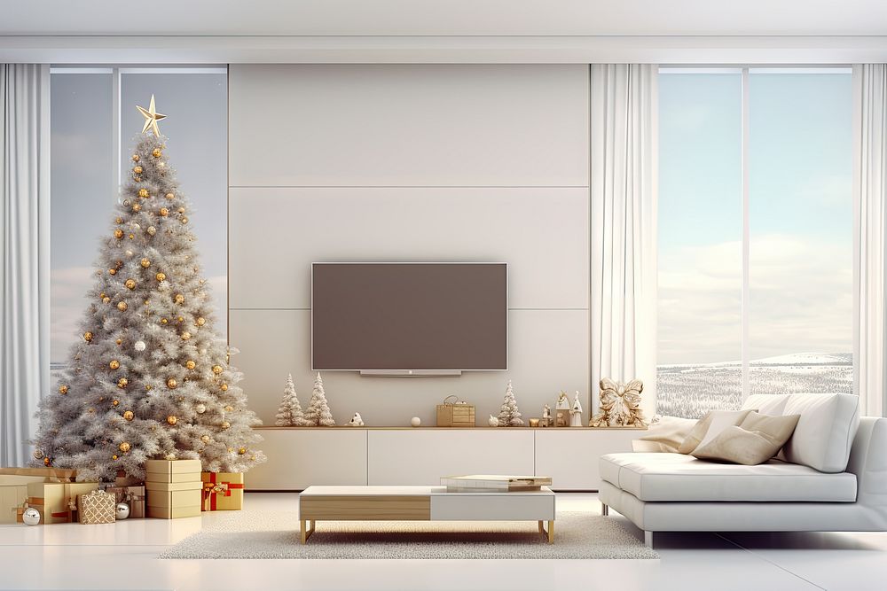 Modern Living Room christmas architecture furniture. AI generated Image by rawpixel.