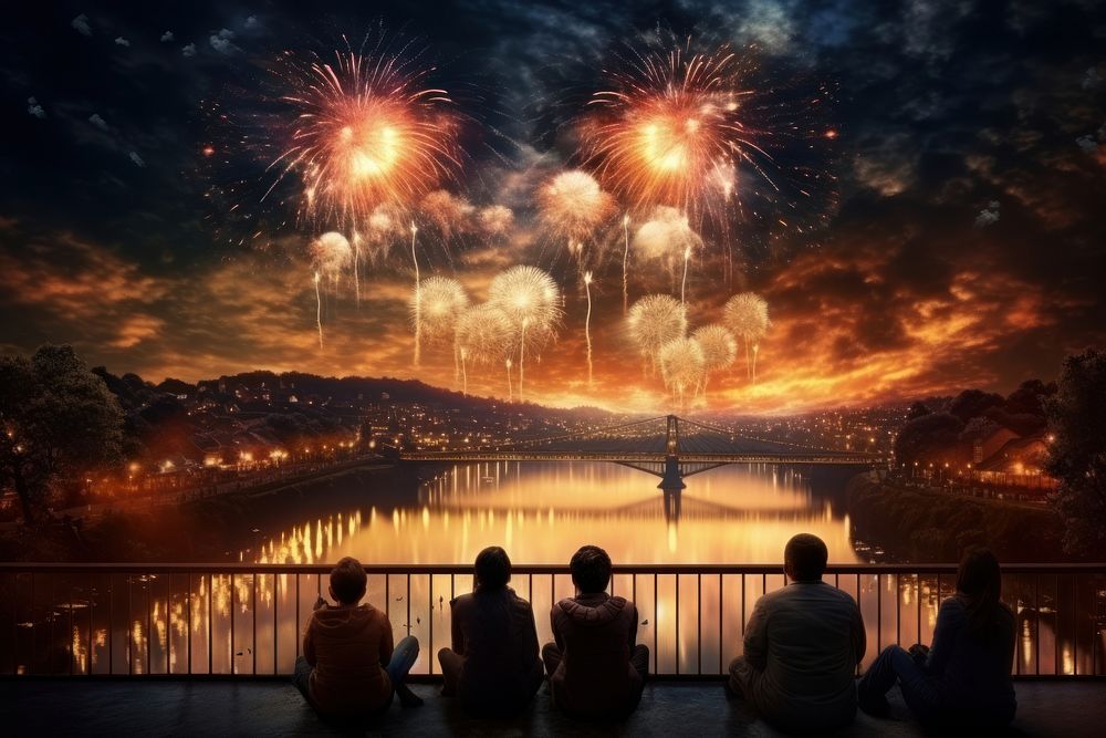 New year sky architecture fireworks. AI generated Image by rawpixel.