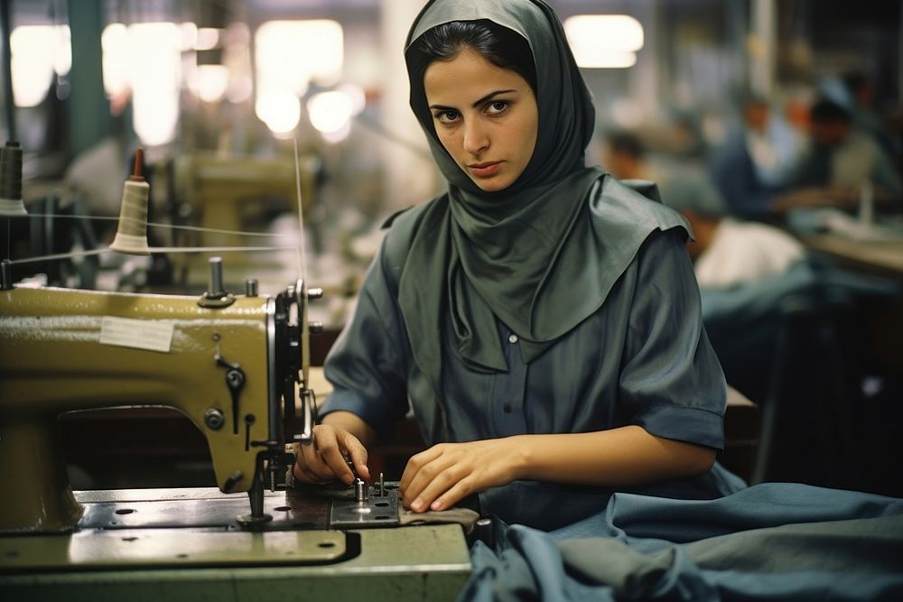 Middle east woman tailor working looking factory. AI generated Image by rawpixel.