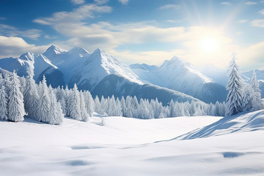 Winter landscape mountain snow tree. AI generated Image by rawpixel.