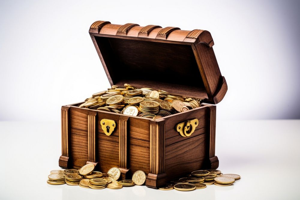 Gold coin wood investment. AI generated Image by rawpixel.