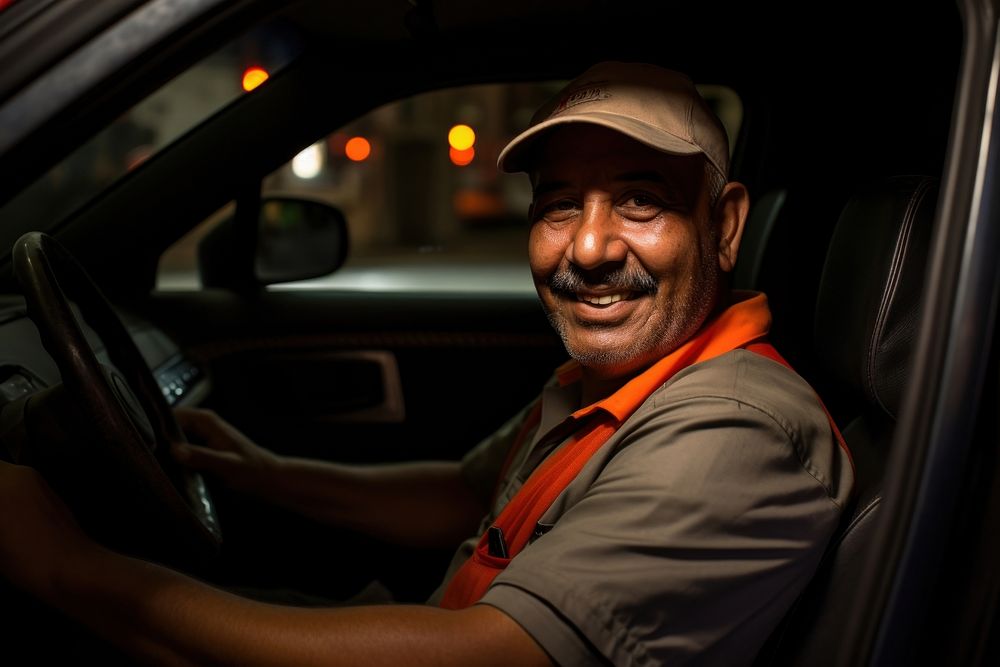 Friendly arab taxi driver vehicle driving adult. AI generated Image by rawpixel.