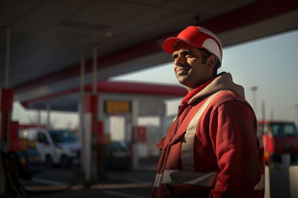 Qatar arab gas station worker vehicle working adult. AI generated Image by rawpixel.
