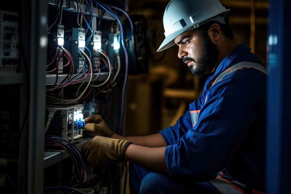 Qatar arab electrician working hardhat helmet