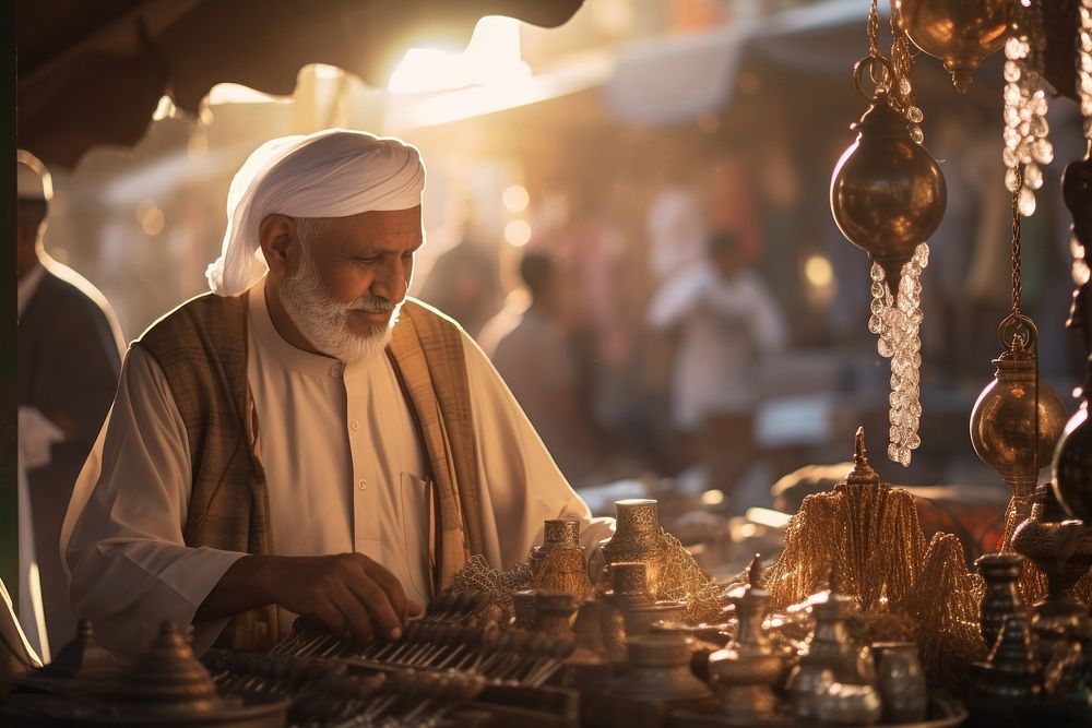 Qatar arab jewelry merchant market adult spirituality. AI generated Image by rawpixel.