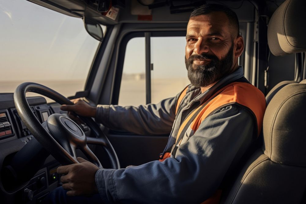 Qatar arab truck driver vehicle driving adult. AI generated Image by rawpixel.