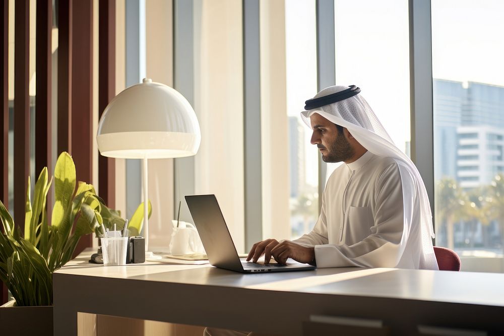 Qatar businessman computer working laptop