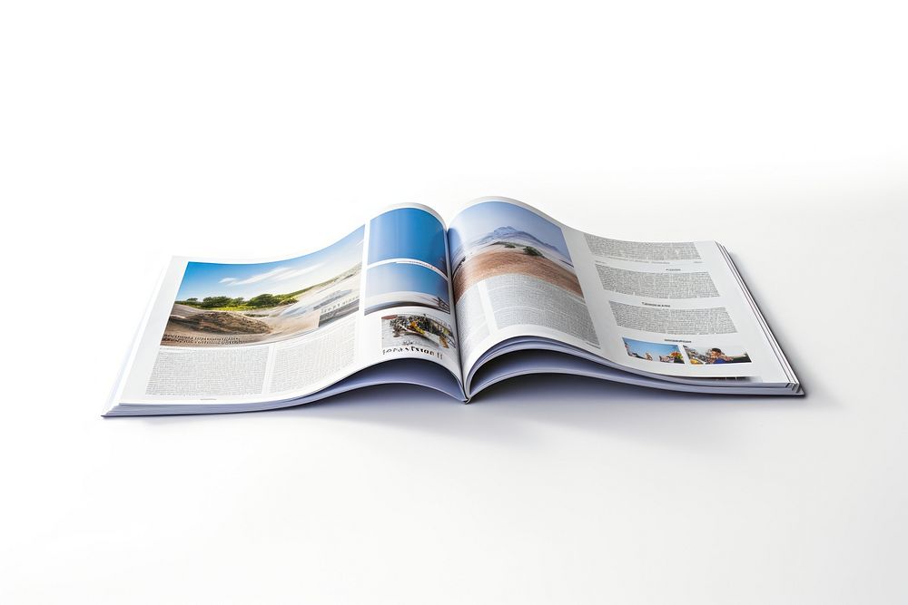 Opened magazie publication text white background. AI generated Image by rawpixel.