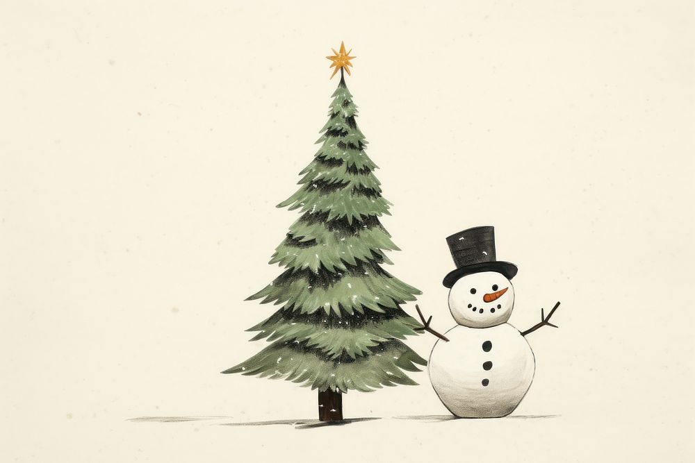 Christmas snowman tree winter. AI generated Image by rawpixel.
