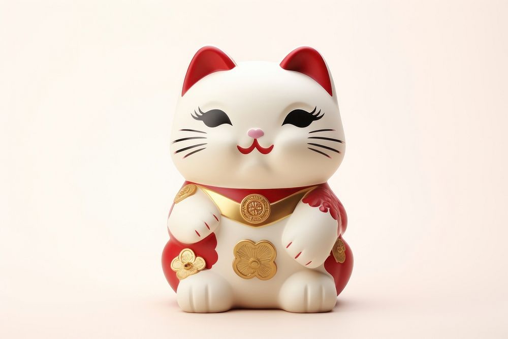 Lucky cat japan style figurine white toy. AI generated Image by rawpixel.