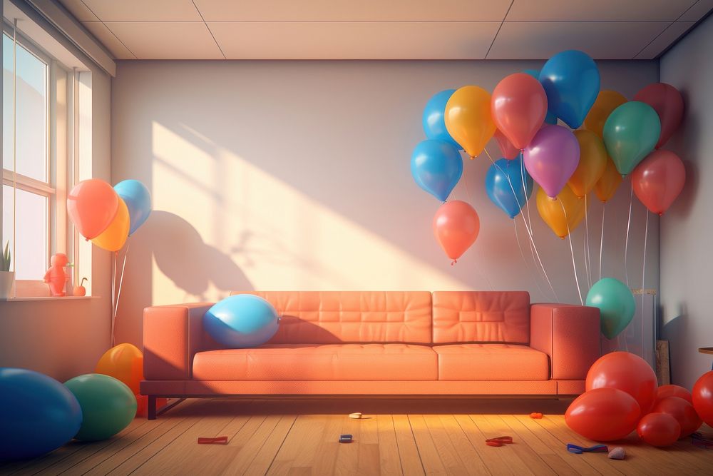 New year balloon room architecture. AI generated Image by rawpixel.