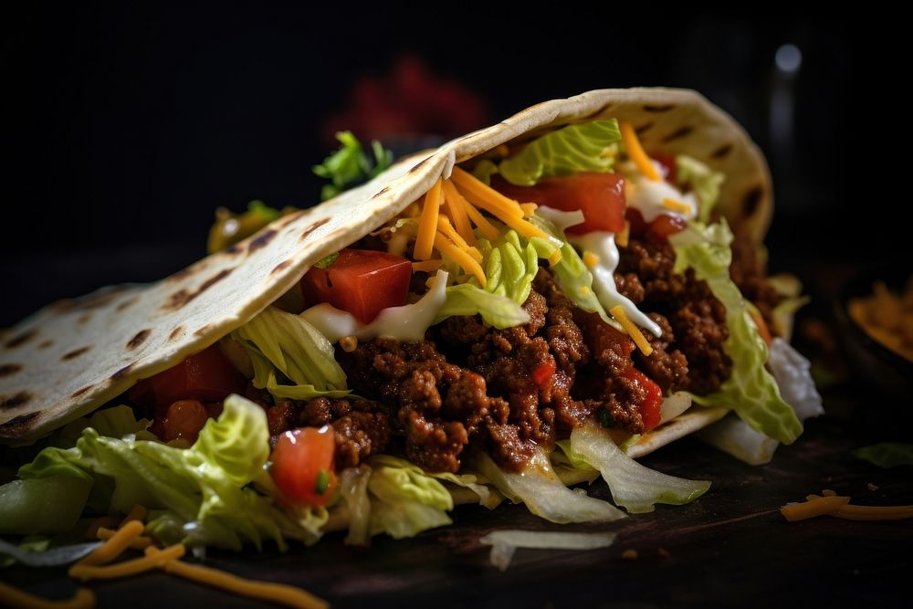 Beef taco bread food vegetable. 