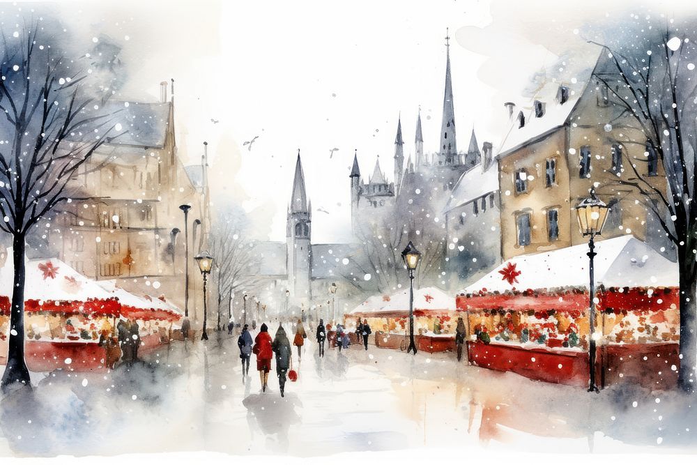 Christmas market celebration outdoors painting. AI generated Image by rawpixel.
