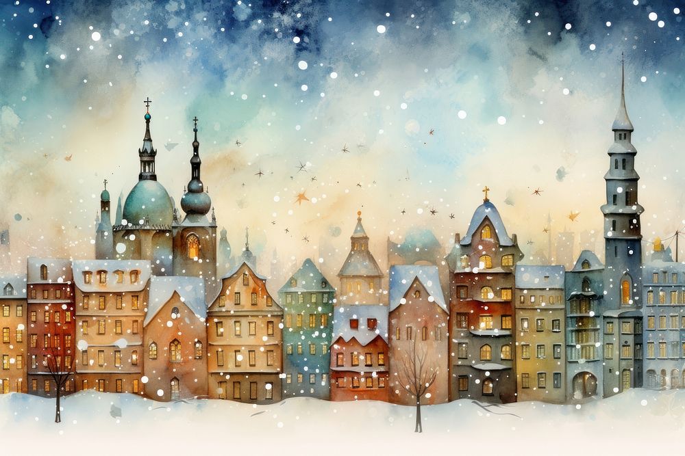 Christmas city outdoors painting. 