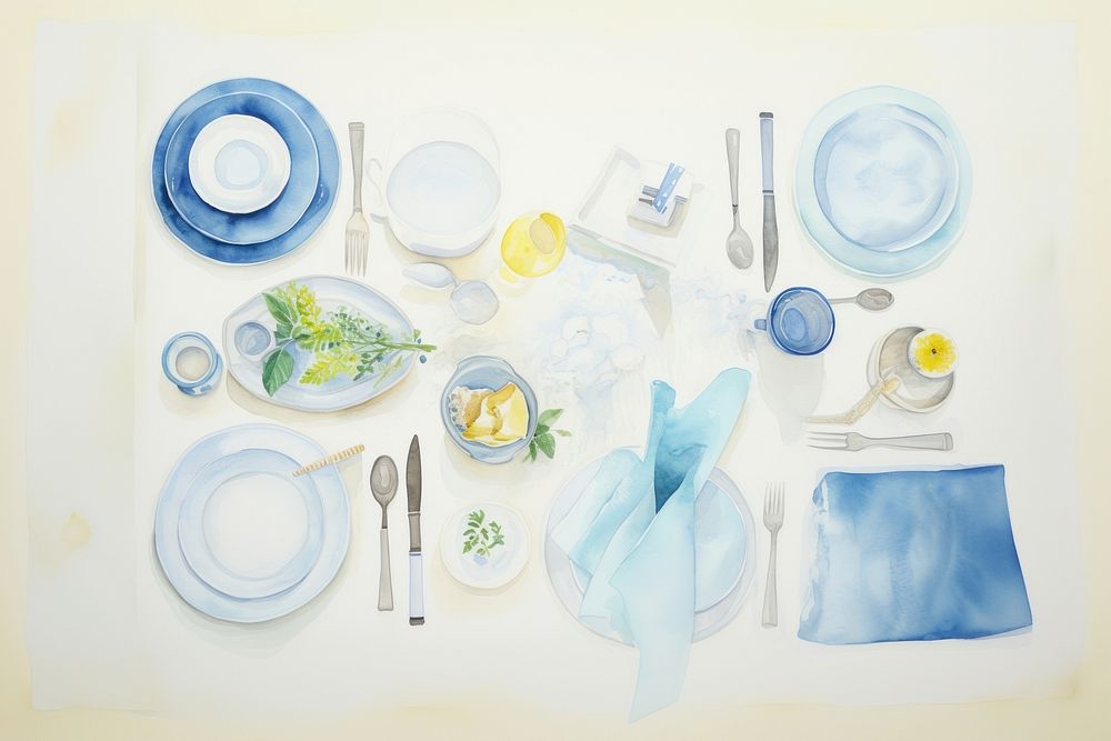 Morning table painting setting plate. AI generated Image by rawpixel.