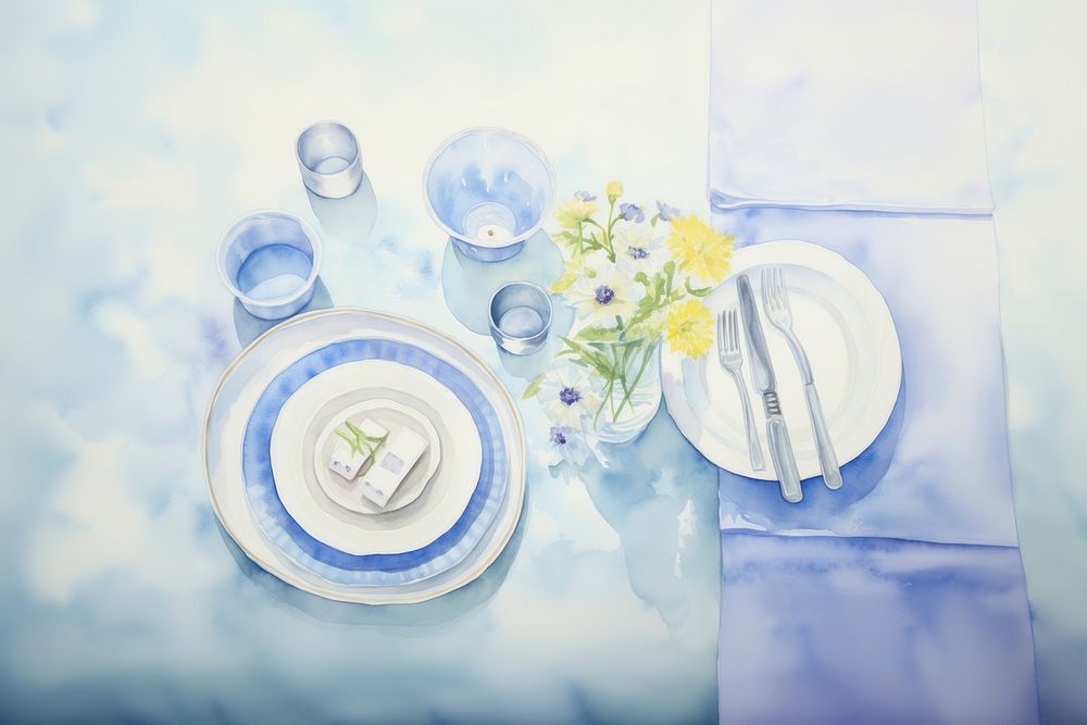 Morning table painting setting plate. AI generated Image by rawpixel.