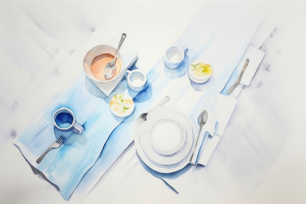 Morning table painting setting saucer. AI generated Image by rawpixel.