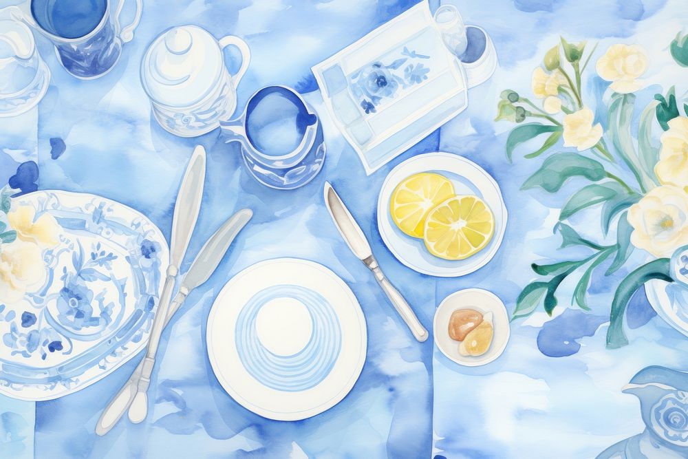 Morning table painting tablecloth setting