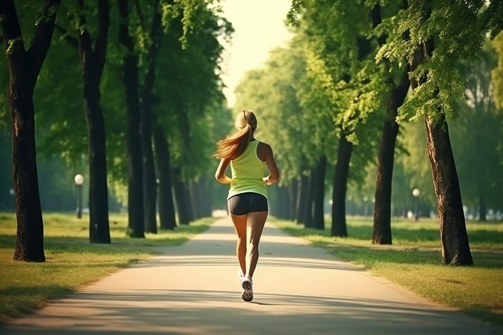 Woman running in park sports jogging adult. AI generated Image by rawpixel.