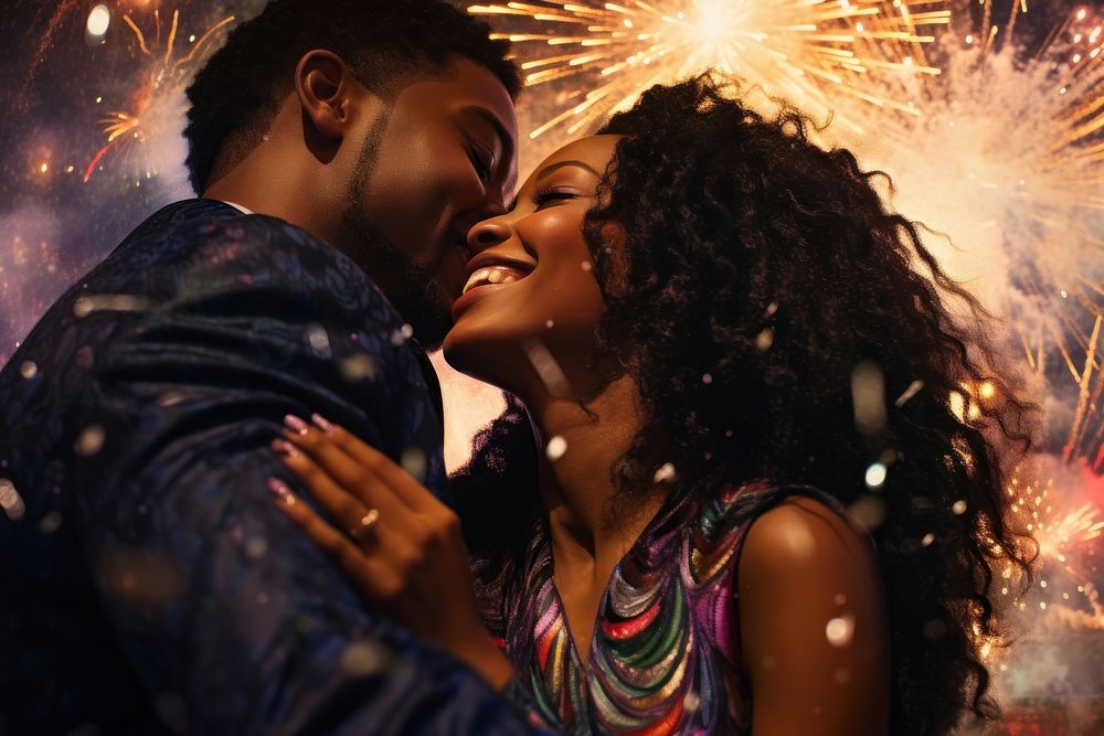 Fireworks portrait kissing adult. AI generated Image by rawpixel.