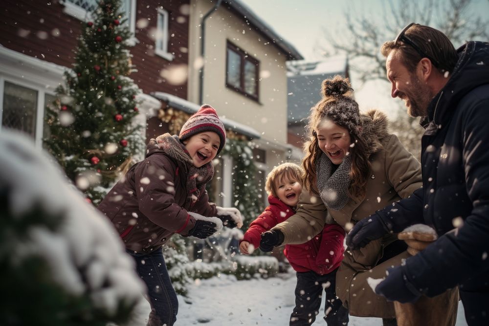Snow christmas outdoors family. AI generated Image by rawpixel.