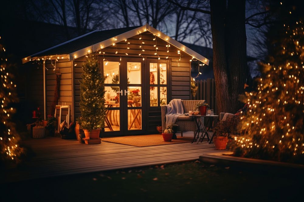 Christmas lights house architecture building. AI generated Image by rawpixel.