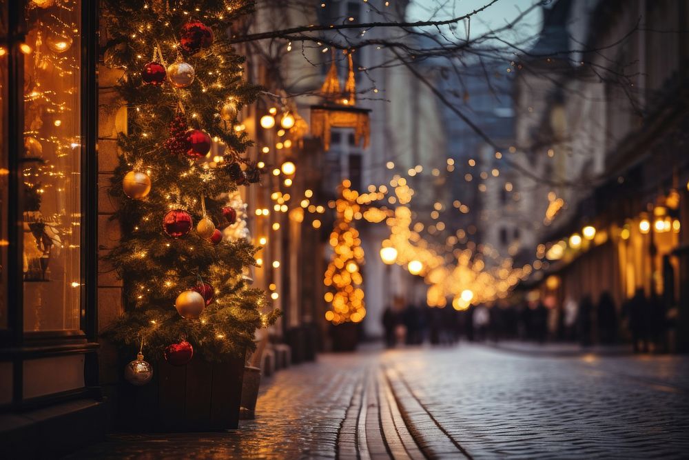 Christmas decoration street light city. AI generated Image by rawpixel.