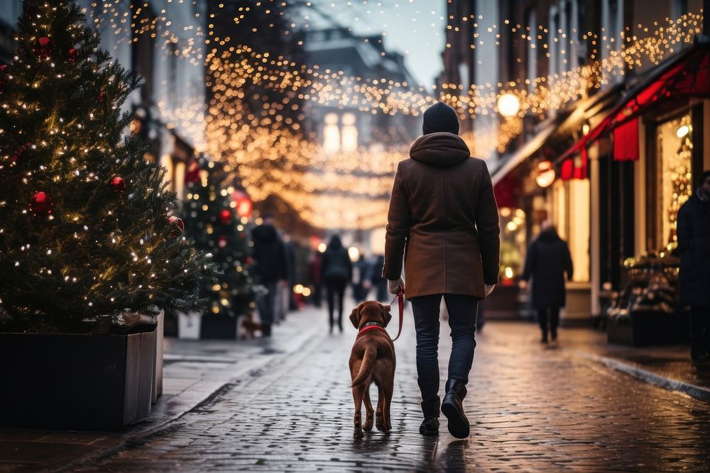 Dog christmas walking street. AI generated Image by rawpixel.
